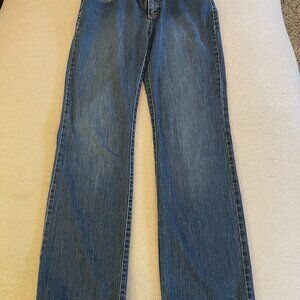 Talbots Jeans 8 Womens Dark Blue Wide Straight Leg High Rise Stretch Denim Pants